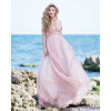 Rochie de mireasa din matase naturala roz pudra cu bust drapat si talie inalta