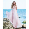 Rochie de mireasa din matase naturala roz pudra cu bust drapat si talie inalta