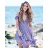 Rochie din matase naturala mov prafuit cu croiala asimetrica