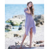Rochie din matase naturala mov prafuit cu croiala asimetrica