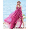 Rochie de matase naturala violet cu corset si volane laterale