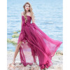 Rochie de matase naturala violet cu corset si volane laterale