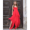 Rochie de ocazie din voal de matase naturala corai cu corset 