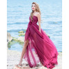 Purple natural silk dress with corset and side ruffles