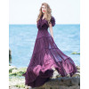 Burgundy silk evening tiered maxi dress with ruffles