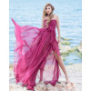 Robe en soie violette avec corset et volants latéraux