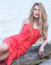 Robe de soirée drapée en soie naturelle rouge corail